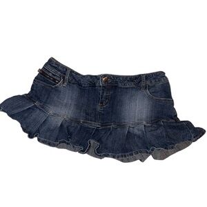 Y2K Denim Ruffle Mini Skirt - Dark Blue